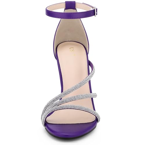 Allegra K Allegra K Women's Open Toe Rhinestone Strappy Ankle Strap Stiletto Heels Purple Sandals 8 M US