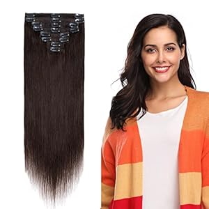 MY-LADY Clip In Hair Extensions 100% Real Human Remy Hair Soft Natural Extension Full Head 8pcs 10 Inch #2 dark brown 75g Short