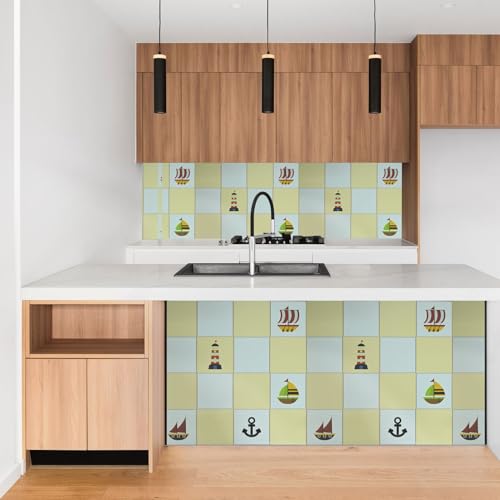 Image of SARVATRAY Self-Adhesive Wallpaper, Kitchen Oil Proof Heat Resistant Stickers, Vinyl Sheet for Wall 2 X 6.5 SQ FT (2 M Ship Theme Orange WS)