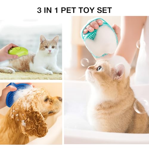 Image of 3-in-1 Pet Grooming Set for Dogs & Cats | Silicone Glove Comb + Steam Massage Brush + Soft Bristle Bath Brush | Shedding, Detangling, Bathing & Massage | Safe, Gentle & Easy Grooming Tools