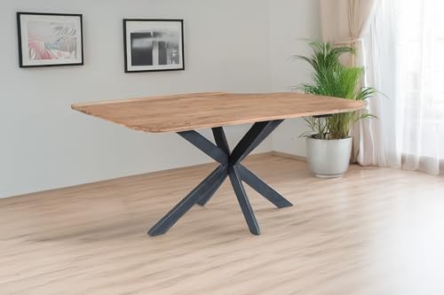 SAM Esstisch Mila | 178x80 cm | Akazienholz massiv | Farbe: Natur | Esszimmertisch in organischer/asymmetrischer Form | Spider-Gestell Schwarz | Schweizer Kante | pflegeleichter Tisch