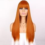 Tereshar Ginger Orange Wig with Bangs for Women Girls, Copper Red Wigs, Auburn Wig, Long Straight Heat Resistant Synthetic Colored Wigs for Halloween Costume Party Daily Use(26 inch, Ginger Orange)