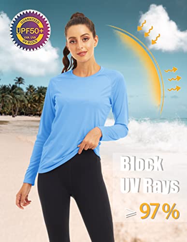 Long Sleeve Shirts For Women Sun Protection Shirts For Women Upf 50+ Athletic Shirts Summer Tops For Women Lightweight Shirts Blue #TOP2