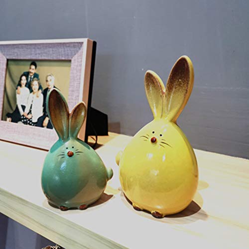 Kisangel 2Pcs Ceramic Rabbit Statue Easter Bunny Decor Rabbit Ornament Rabbit Statues For Yard And Garden #TOP1