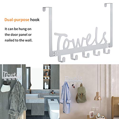 Towel Holder Bath Over The Door 5 Hooks Organizer Rack Heavy-Duty Organizer for Towel, Robe, Coat, Bag - Thumbnail 5