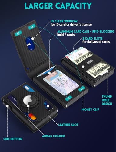 Image of Slim Wallet for Men with AirTag Holder,Pop Up Wallet with ID Window,RFID Wallet for Men | Credit Card Holder with Money Clip, Pop-up feature Minimalist Wallet for Men's Gifts
