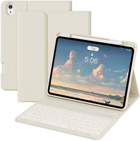 GKABXY Hülle mit Tastatur für iPad A16 11/10 Generation 2025/2022, 11/10.9" | 7 Farben Beleuchtete Magnetische Abnehmbare Tastatur, Soft TPU Rückseite Gehäuse mit Stifthalter, QWER