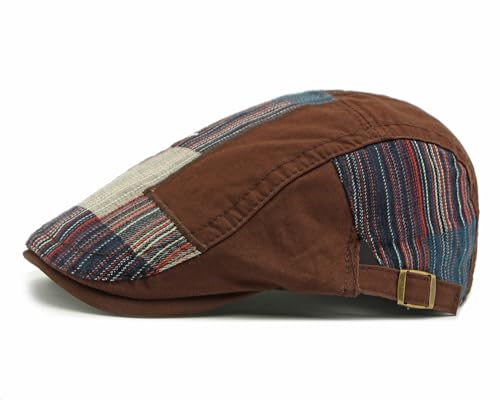 Image of Cotton Newsboy Cap, Breathable Ivy Gatsby Cabbie Beret Hat for Men's Women Driving Hunting Golf, Patchwork Coffee