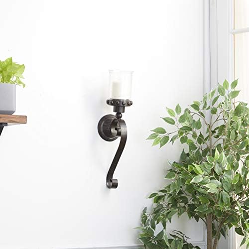 Deco 79 Metal Scroll Pillar Wall Sconce, 6" x 5" x 20", Brown