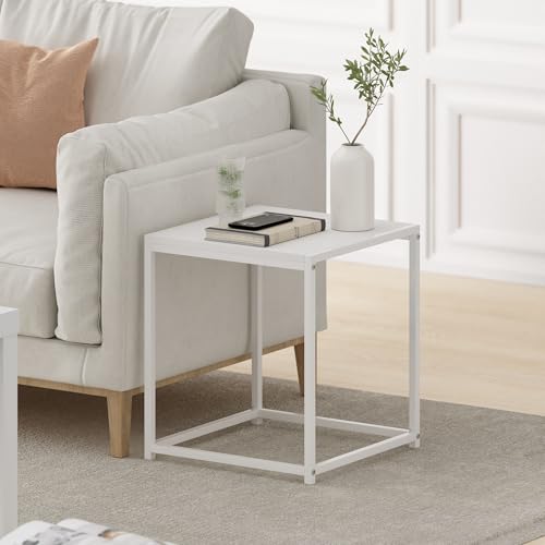 Furinno CAMNUS Side Table, Modern End Table with Metal Frame, Square Open Design Night Stand, Bedside Table, Easy Assembly, for Living Room, Bedroom, Solid White by Furinno - Used condition - Image 2