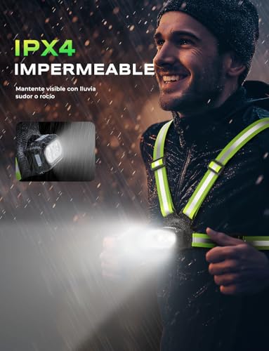 Rolgno Luz Running con Luz Trasera, 500LM Luz para Correr de Noche con 360° Reflectante Correas Dobles, 7+2 Modos & 45° Ajustable, Chaleco Reflectante Impermeable IPX4, Reemplazo de Linterna Cabeza - imagen 6
