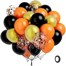 Orange Black Gold Balloons, 60 Pcs Halloween Balloons, 12 Inch Black and Orange Latex Balloon and Confetti Balloon, Party Balloons for Graduation Halloween Birthday Fall Thanksgiving Party Decorations