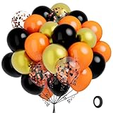 Orange Black Gold Balloons, 60 Pcs Halloween Balloons, 12 Inch Black and Orange Latex Balloon and Confetti Balloon, Party Balloons for Halloween Birthday Graduation Fall Thanksgiving Party Decorations
