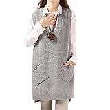 チュニックベスト レイヤード ニット ロングベスト ニットベスト レディース Vネック トップス ベスト セーター ノースリーブ ロング丈 体型カバー ポケット付き 春 秋 お洒落 重ね着 スリット入り 秋冬