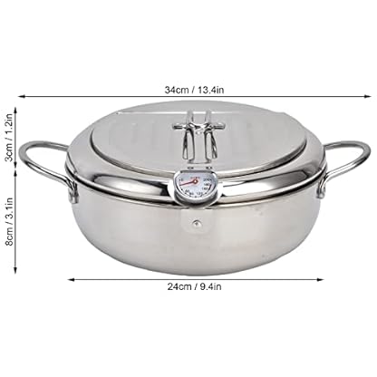 Alvinlite Mini Fritteuse aus Edelstahl im japanischen Stil, Friteuse klein mit Thermometer, Frittiertopf zum Braten von Hühnerflügeln, Pommes Frites, kompatibel mit Gasherd, Induktionsherd, 24cm – Bild 3
