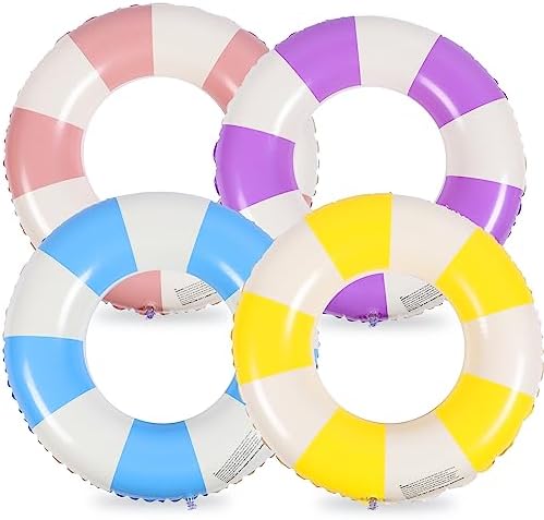 Wettarn 4 Pcs Pool Tubes with Fun Prints, Inflatable Floats Swimming Ring Toys, Classic Striped Inner Tubes for Pool, Bachelorette Pool Floaties Adult Size for Summer Beach Party Decor Supplies