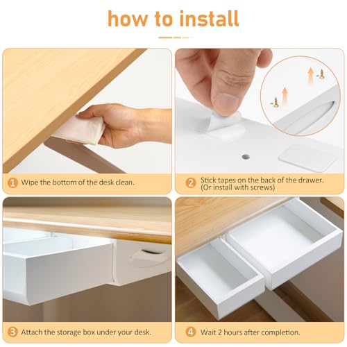 ROCDEER Bamboo Under Desk Drawer, Self-Adhesive Slide Out Under Desk Organizer and Storage Including Mounting Hardware (White) by ROCDEER - Image 5