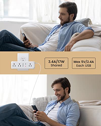 Multi Plug Outlet Extender, Superdanny Outlet Splitter Surge Protector With 360° Rotating Plug, 9 Ac Outlets, 3 Usb Wall Charger, 4-Sided Swivel Wall Plug Extender For Home, Office, Travel, White #TOP4