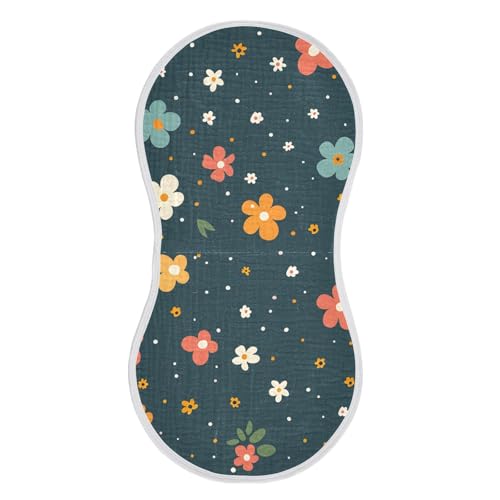 Tiny Flowers Pattern Muslin Burp Cloths 22x11 Inch - 4-Layer Organic Cotton & TPU Waterproof Lining, Absorbent Baby Bibs for Boys/Girls with Hanging Loop