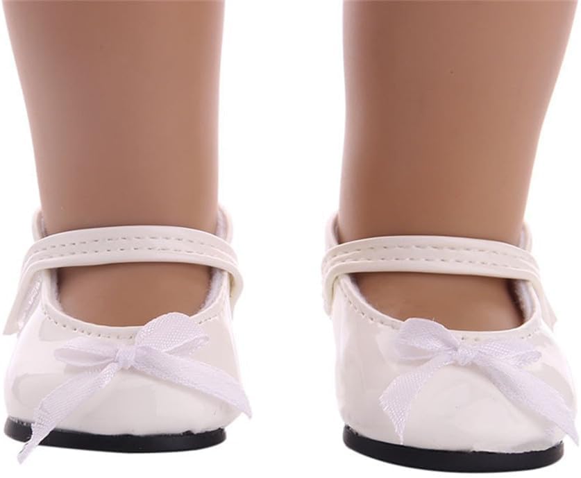 Amlhy 18in Doll Leather Shoes with Bow-knot 46cm American Doll Flat Shoes Casual Outfit Costume Accessory White