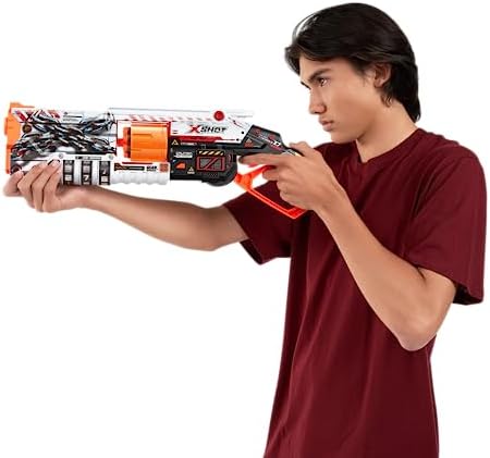 XShot Skins Lock Blaster by ZURU with 16 Darts, Rotating Barrel, Air Pocket Dart Technology, Locking Mechanism with Unique Code, Toy Foam Blaster for Kids, Teens and Adults