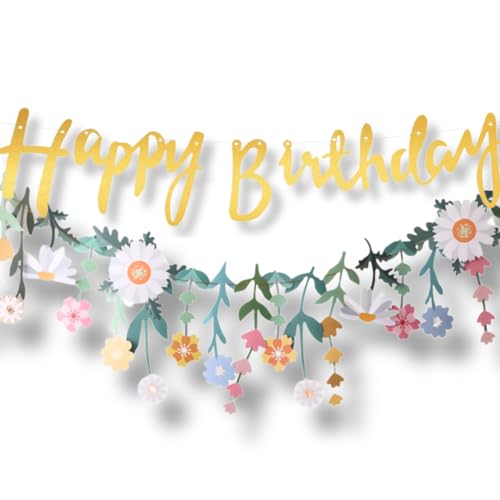 PRIMROSE LANE 誕生日 飾り ガーランド デイジー 花 ペーパーガーランド フラワー バースデー 女の子 ナチュラル おしゃれ (ゴールドレター＋デイジーガーランド)の商品画像（Amazon）