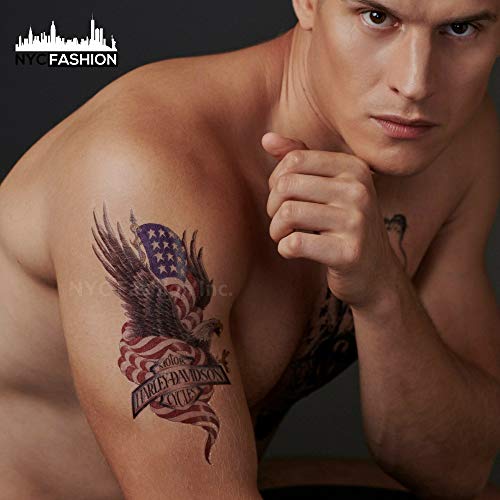 6 Cool Temporary Tattoos - Large Size - Harley, Biker, Indian Chief, Warrior, Wolf And Skull Tattoos - For Men, Adults And Teens For Arms Legs Shoulder Or Back #TOP2