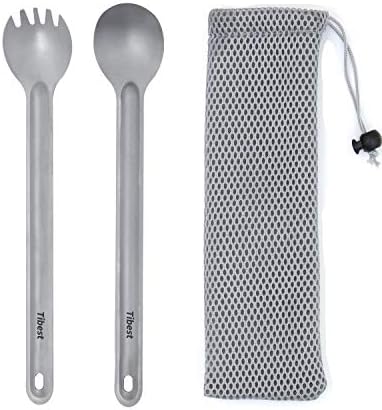 Tibest Titanium Spork Long Handle, Ultra Lightweight Camping Utensil for Backpacking Camping, Hiking, Outdoors