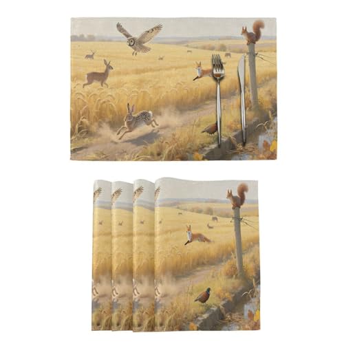 Brown Hare Decorative placemats for dining table wipeable holiday underplate mat porta platos para mesa comedor set of 6 12x18