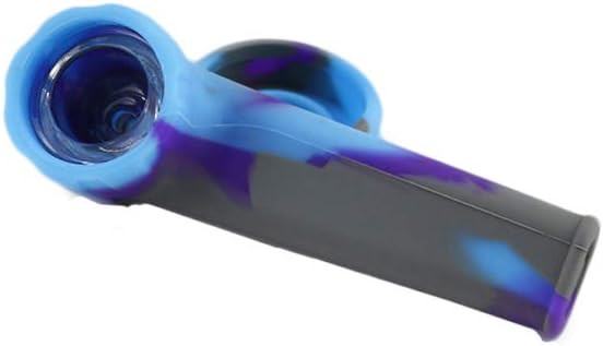 Portable Silicone Straw Unbreakable Art Tube with Lid and Glass Bowl - Great for Travel, Blue/Purple/Grey