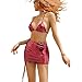 Women's 3 Piece Metallic Triangle Bikini Set Sexy Tie Side Thong Swimsuit with Drawstring Mini Skirt Festival Outfit (Red,Medium)