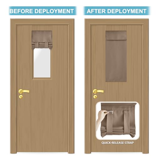 Image of RYB HOME Blackout French Door Curtain - Privacy Thermal Insulated Window Shades for Patio Kitchen Front Entry Back Door Glass Window, Self Adhesive No Drill, 1 Panel, 12 inch W x 40 inch L, Mocha