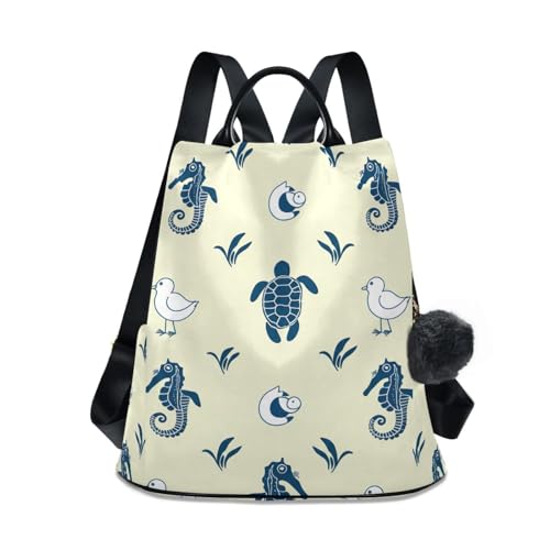 Mochila de senderismo para mujer con diseño de tortugas y caballitos de mar amarillos