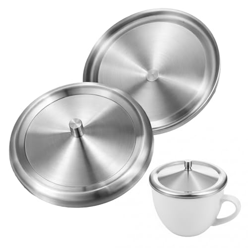 2Pcs Stainless Steel Cup Cover, Dust Cover Mug Lid (Silver, 4.8Inch)
