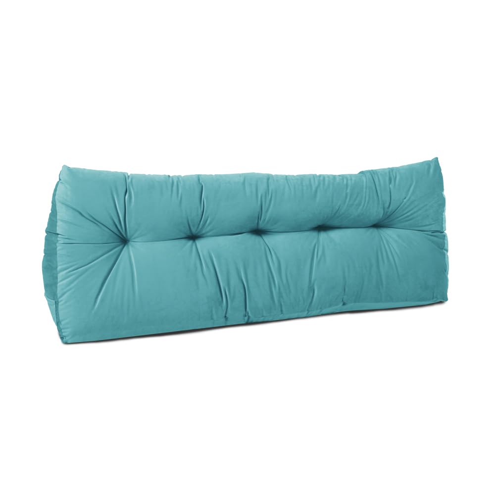 Lancashire Textiles Turquoise 20 X 50 X 135Cm (Double Bed) Luxury Velvet Triangular Wedge Bedroom Headboard Cushion - Headboard Bolster Support Pillow For Bed, Sofa, Chair - Made In Britain