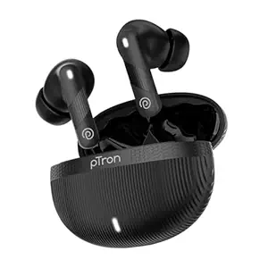 pTron Bassbuds Fury in-Ear TWS Earbuds with 13mm Drivers, 50Hrs Playtime, AI-ENC Clear Calls, Bluetooth V5.4 Wireless Headphones, Voice Assistant, Type C Charging & IPX5 Water Resistant (Black)