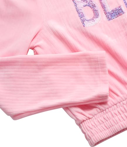 bebe Girls' Sweatsuit - 2 Piece Ribbed Velour Hoodie Sweatshirt and Open Bottom Sweatpants - Smock Waist Tracksuit Set (7-12)4