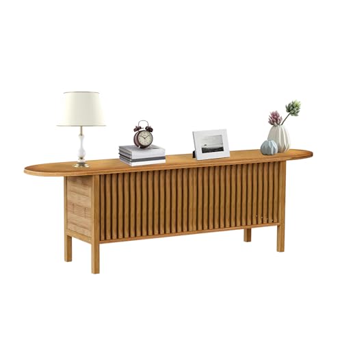 Mordchil HF Bamboo TV Stand for TVs up to 65", Accent Entertainment Center with Storage, Media Console Table with Fence Door, Modern TV Stand for Living Room, Bedroom, 55"(L), Walnut by Mordchil HF - Used condition - Image 9