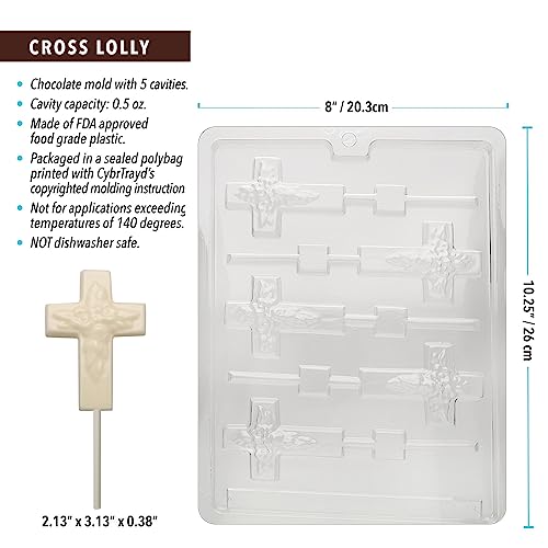 Cybrtrayd Cross Lolly Chocolate Candy Mold with Exclusive Cybrtrayd Copyrighted Chocolate Molding Instructions plus Optional Candy Packaging Bundles