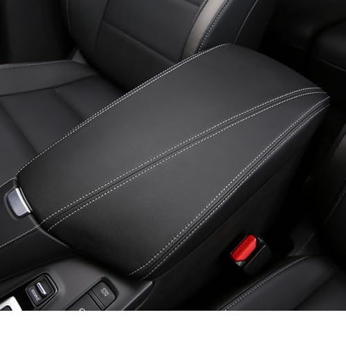 Bmolpt Custom Interior Accessories for Infiniti QX50 2019 2020 2021 2022 2023 QX55 2022 2023 Leather Center Armrest Box Cover Armrest Cushion Central Armrest Protector Pad(Black with White Stitching)