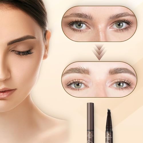 2 in 1 Eyebrow Pencil, 2025 NEW Magic Eyebrow Tattoo Pencil 4 Fork Tip, Waterproof Eyebrow Pen Microblading Eyebrow Pencil Natural Fine Stroke Eyebrow Pen (Light Brown)