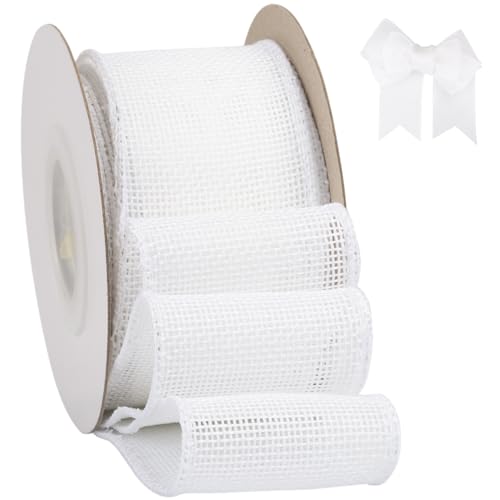 Tekdeere Burlap Ribbon 2 Inch x 10 Yard, White Wired Ribbon for Crafts, Gift Wrapping, Wreaths, Bows, Tree Decoration and Outdoor Decoration