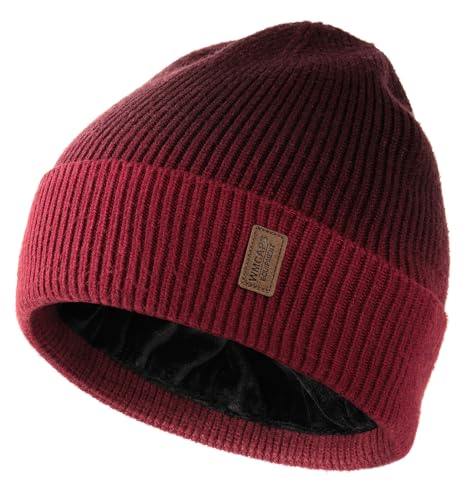 Wmcaps Beanie for Men, Stretchy Soft Cuffed Wooly Beanie with Thick Warm Lining, Unisex Classic Winter Hat, Gifts for Women/Men/Her/Him/Dad (Tie-dye Date Red), Tie-dye Date Red, One Size