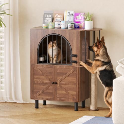 Walnut Cat Feeding Cabinet