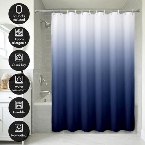 Americanflat 71x74 Blue Ombre Shower Curtain - Water-Resistant Long Shower Curtain with Durable Metal Grommets and 12 Hooks - 100% Polyester by Americanflat - Image 4