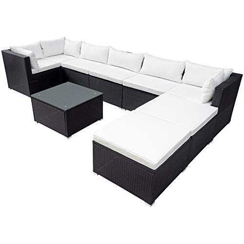 Merax 9-Piece Outdoor Patio Pe Wicker Rattan Conversation Sectional Sofa Sets With 2 Ottomans And 1 Glass Coffee Table, Removable Soft Cushions, Beige_9Pcs #TOP6