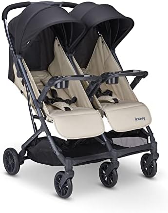 Joovy Kooper X2 Double Stroller, Lightweight Travel Stroller, Compact Fold with Tray, Sand