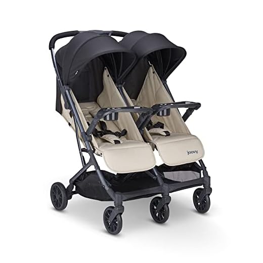 Joovy Kooper X2 Double Stroller, Lightweight Travel Stroller, Compact Fold with Tray, Sand