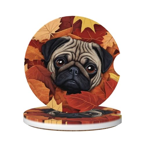 2pcs Car Cup Holder Coaster Pug Dog Absorbent miniatura 1