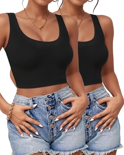 Lot de 2 hauts courts noirs femme XXL | Débardeurs dos nageur col en U